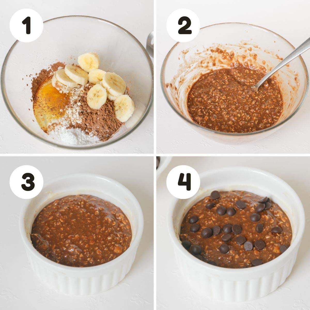 four image process making baked brownie oatmeal.