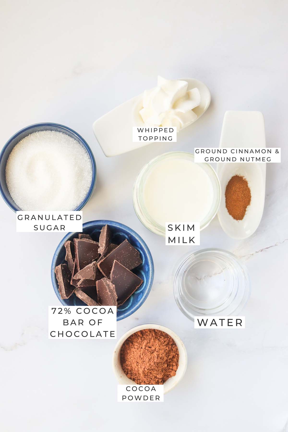 Instant Pot hot chocolate labeled ingredients.