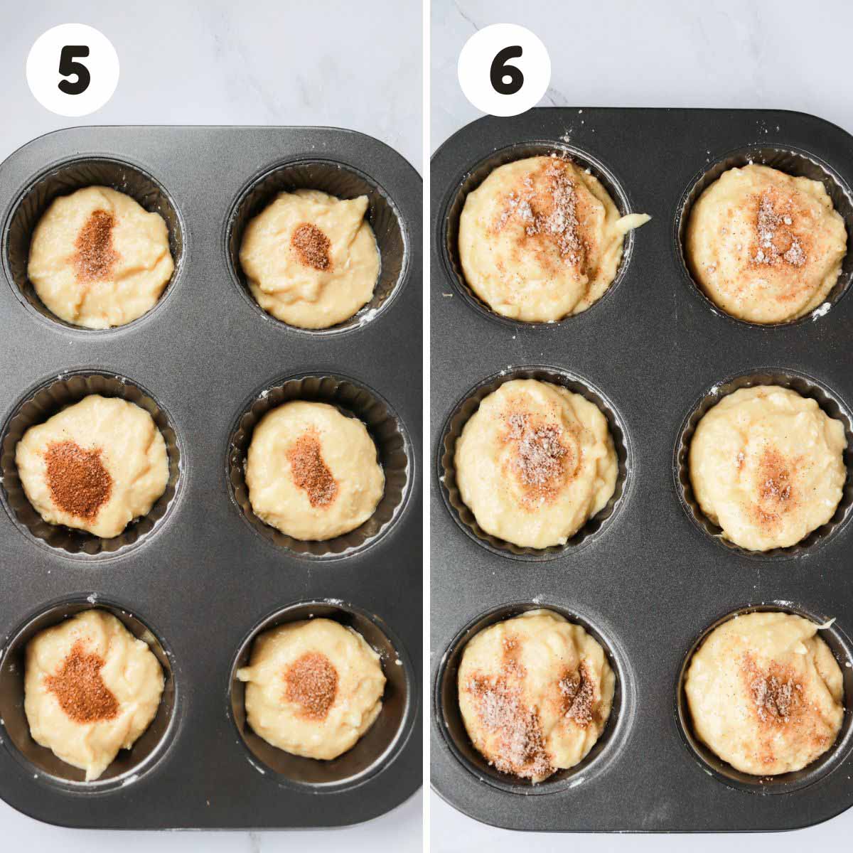 two image process making cinnamon sugar muffins.