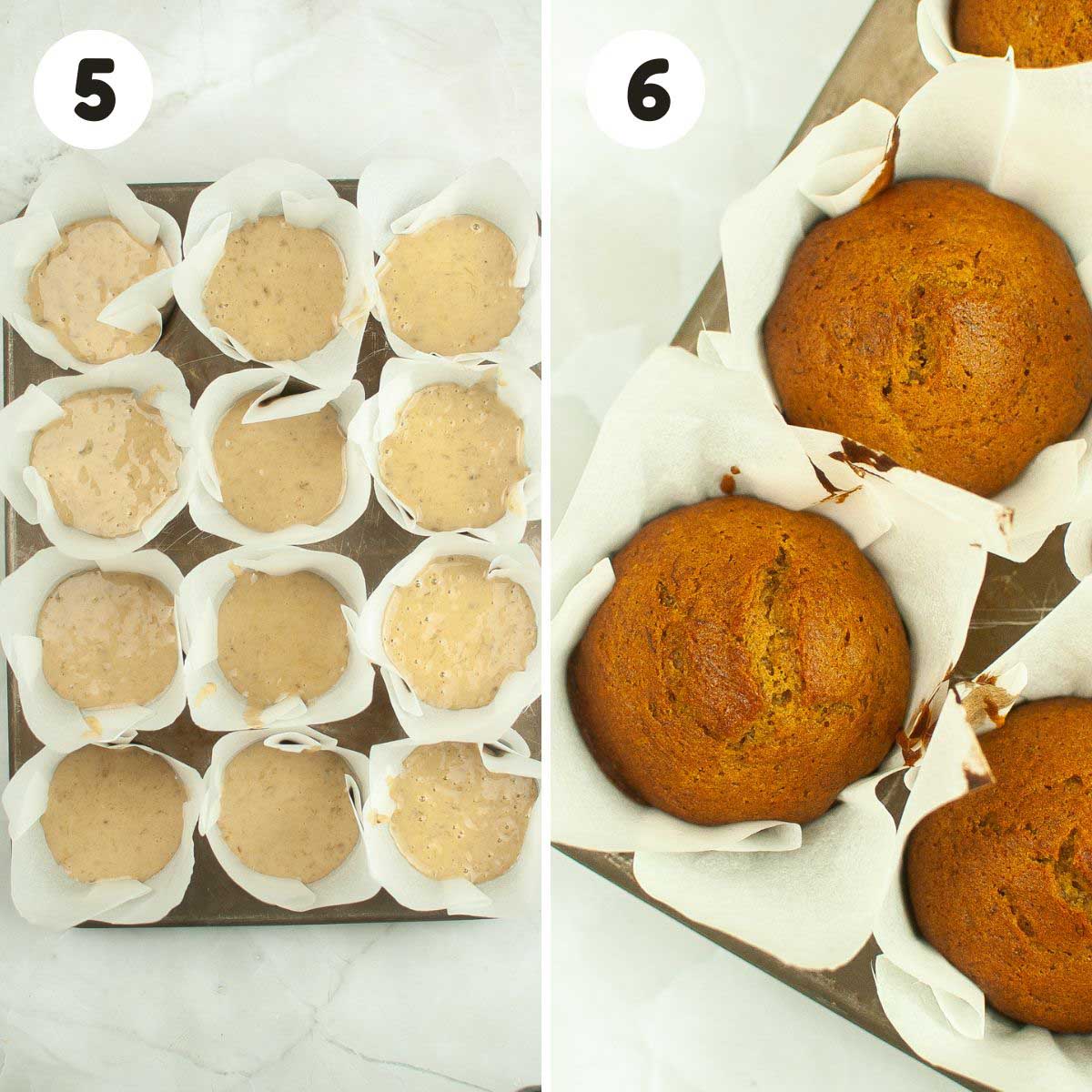 two image process making sourdough banana muffins.