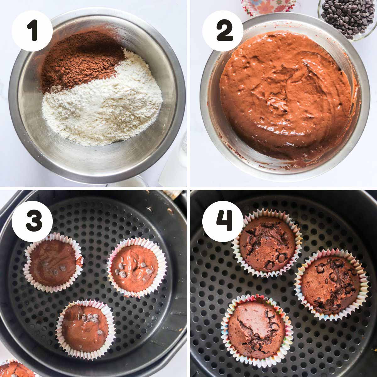 four image process making air fryer muffins.