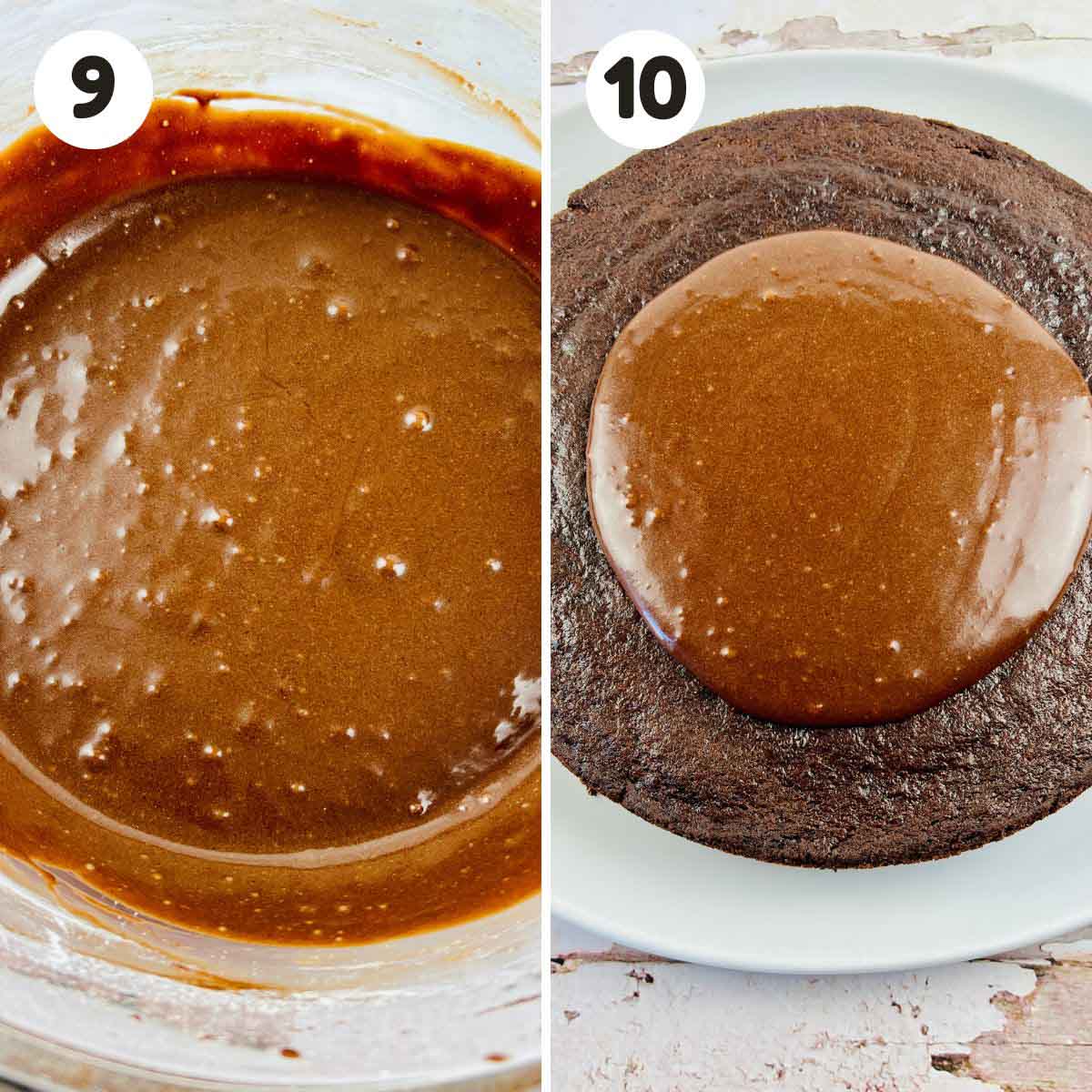 two image process making stovetop chocolate cake.
