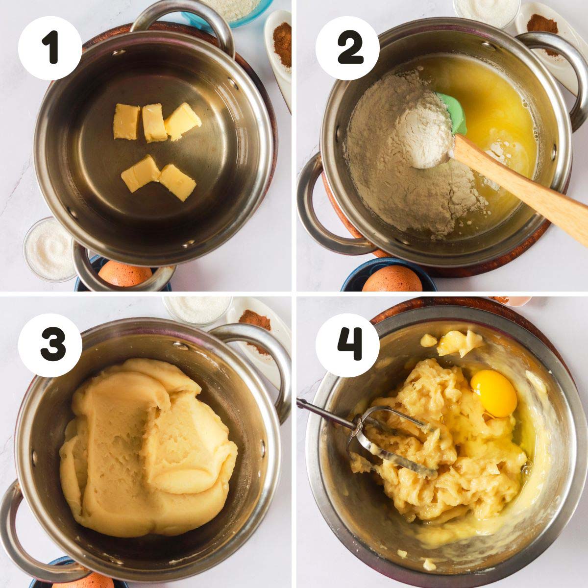 four image process making Pâte à Choux.